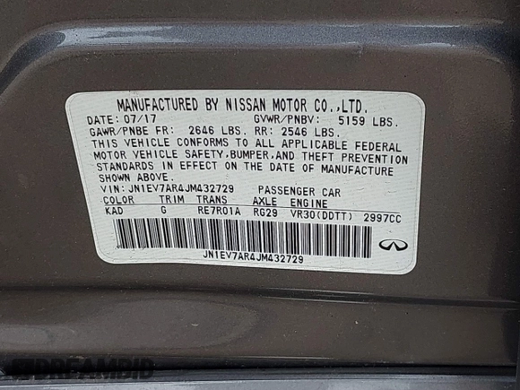 2018 Infiniti Q50 Sport with VIN JN1EV7AR4JM432729, listed as a IAAI auction lot 39949005 with 67,743 mi miles and . Bid and sale history available at DreamBid. Image 9.