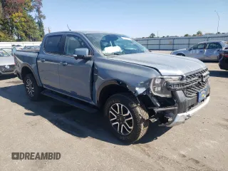 2024 Ford Ranger LARIAT with VIN 1FTER4KH6RLE12781, listed as a Copart auction lot 76406614 with 7,332 mi miles and Salvage Title. Bid and sale history available at carsss.com. Image 4.