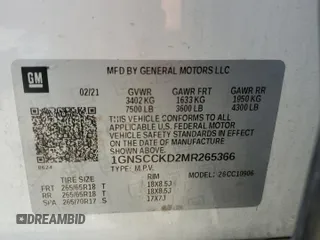 2021 Chevrolet Suburban LT z VIN 1GNSCCKD2MR265366, wystawiony jako Copart lot #55333565 z przebiegiem 106 345 mil mil oraz Szkoda całkowita • Salvage title. Historia ofert i sprzedaży dostępna na DreamBid. Obrazek 13.