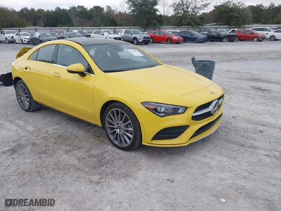 2023 Mercedes-Benz CLA with VIN W1K5J4GB0PN328569, listed as a IAAI auction lot 41555770 with 34,977 mi miles. Bid and sale history available at carsss.com. Image 1.