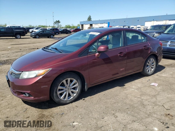 2012 Honda Civic EX with VIN 19XFB2F85CE034458, listed as a Copart auction lot 56599745 with 168,786 mi miles and Clean Title. Bid and sale history available at DreamBid. Image 1.