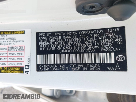 2016 Scion iM z VIN JTNKARJE0GJ517058, wystawiony jako IAAI lot #42145086 z przebiegiem 108 205 mil mil oraz . Historia ofert i sprzedaży dostępna na DreamBid. Obrazek 9.