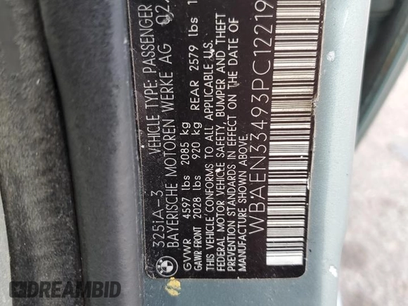 2003 BMW 3 Series 325i with VIN WBAEN33493PC12219, listed as a Copart auction lot 67966074 with 137,344 mi miles and Salvage Title. Bid and sale history available at carsss.com. Image 12.