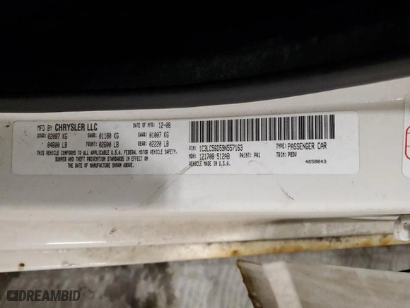2009 Chrysler Sebring Touring *Ltd Avail* with VIN 1C3LC56D59N557163, listed as a Copart auction lot 87231754 with 124,110 mi miles and Salvage Title. Bid and sale history available at carsss.com. Image 12.