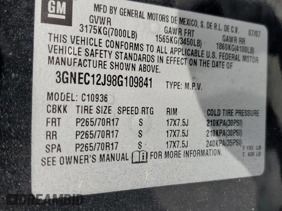 2008 Chevrolet Avalanche LT w/1LT with VIN 3GNEC12J98G109841, listed as a Copart auction lot 74087004 with 167,501 mi miles and Salvage Title. Bid and sale history available at carsss.com. Image 12.