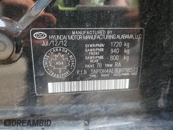 2013 Hyundai Elantra Limited z VIN 5NPDH4AE8DH198573, wystawiony jako Copart lot #58902955 z przebiegiem 201 516 mil mil oraz Szkoda całkowita • Salvage title. Historia ofert i sprzedaży dostępna na DreamBid. Obrazek 12.