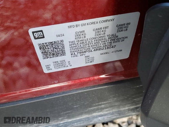 2024 Chevrolet TrailBlazer LT with VIN KL79MPSL4RB218047, listed as a Copart auction lot 52436695 with 4,300 mi miles and Salvage Title. Bid and sale history available at carsss.com. Image 16.