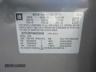 2010 GMC Terrain SLE-2 with VIN 2CTFLEEY9A6339348, listed as a IAAI auction lot 42403436 with 134,818 mi miles and . Bid and sale history available at DreamBid. Image 9.