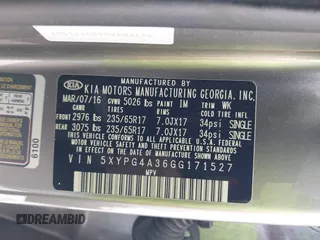 2016 Kia Sorento LX with VIN 5XYPG4A36GG171527, listed as a IAAI auction lot 41872641 with 95,012 mi miles and . Bid and sale history available at DreamBid. Image 9.