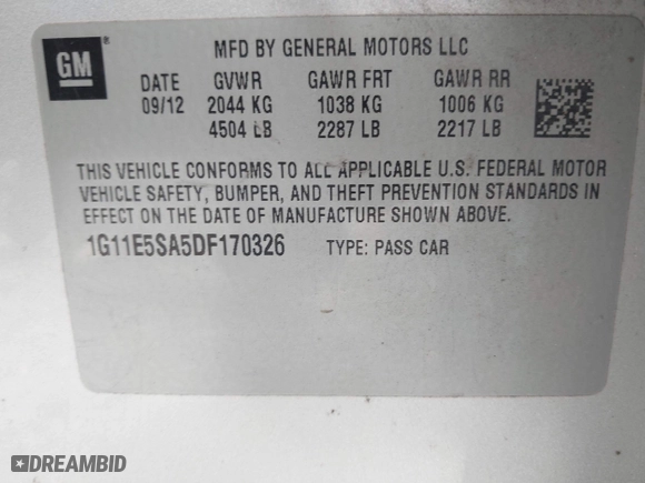2013 Chevrolet Malibu LT with VIN 1G11E5SA5DF170326, listed as a IAAI auction lot 41689943 with 137,206 mi miles. Bid and sale history available at carsss.com. Image 9.