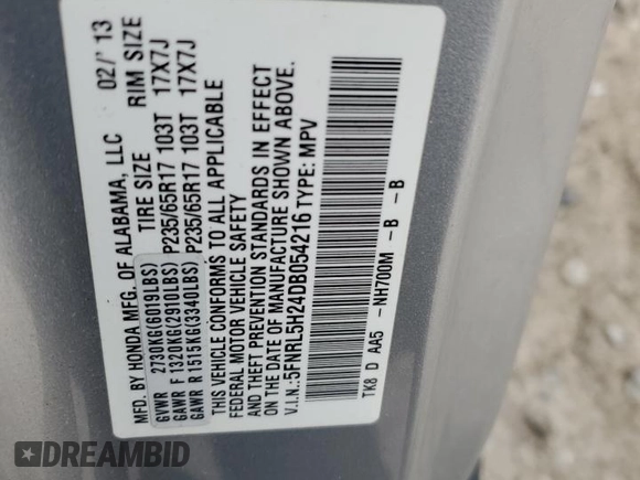 2013 Honda Odyssey LX z VIN 5FNRL5H24DB054216, wystawiony jako Copart lot #59871675 z przebiegiem 103 494 mil mil oraz Czysty tytuł • Clean title. Historia ofert i sprzedaży dostępna na DreamBid. Obrazek 14.