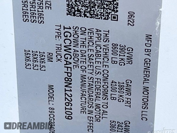2022 Chevrolet Express Cargo z VIN 1GCWGAFP8N1226109, wystawiony jako IAAI lot #42328365 z przebiegiem 48 563 mil mil oraz . Historia ofert i sprzedaży dostępna na DreamBid. Obrazek 1.