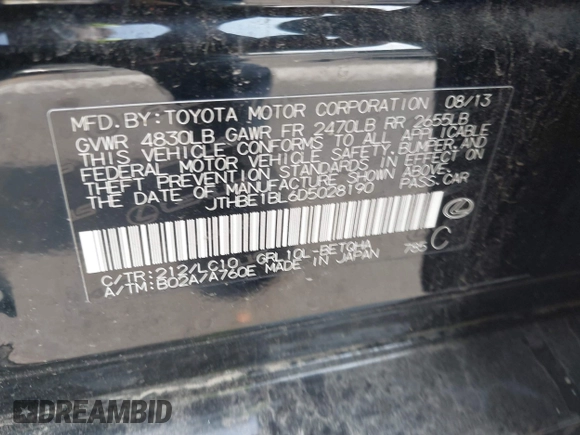 2013 Lexus GS 350 with VIN JTHBE1BL6D5028190, listed as a IAAI auction lot 42152833 with Not Provided miles. Bid and sale history available at carsss.com. Image 9.