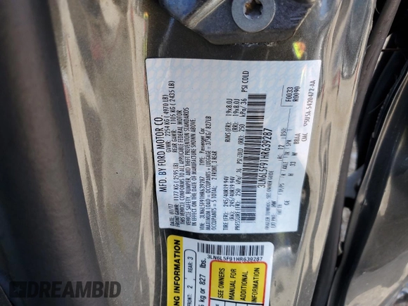 2017 Lincoln MKZ Reserve with VIN 3LN6L5F91HR639287, listed as a Copart auction lot 48975645 with Not provided miles and Salvage title. Bid and sale history available at DreamBid. Image 15.