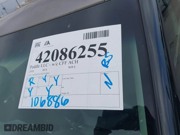 2018 Kia Soul + with VIN KNDJP3A5XJ7579843, listed as a IAAI auction lot 42086255 with 106,886 mi miles. Bid and sale history available at carsss.com. Image 17.