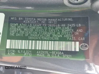 2022 Lexus ES 300h with VIN 58ADA1C15NU026266, listed as a IAAI auction lot 42121610 with 18,059 mi miles and . Bid and sale history available at DreamBid. Image 9.