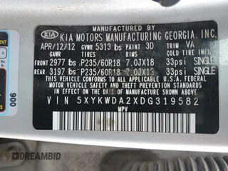 2013 Kia Sorento SX with VIN 5XYKWDA2XDG319582, listed as a Copart auction lot 89189065 with 200,976 mi miles and Salvage Title. Bid and sale history available at carsss.com. Image 13.