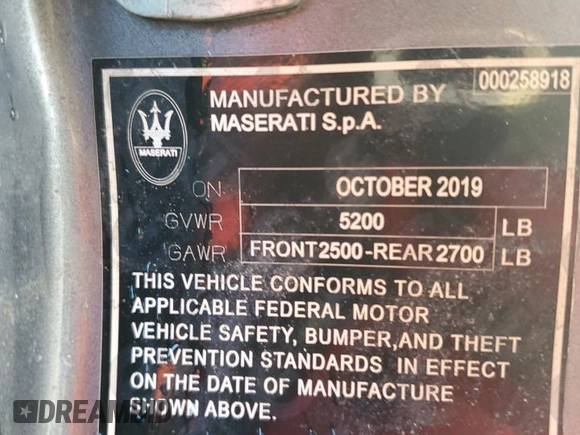 2019 Maserati GranTurismo Sport with VIN ZAM45VMAXK0345294, listed as a Copart auction lot 87827585 with Not provided miles and Non repairable. Bid and sale history available at DreamBid. Image 12.