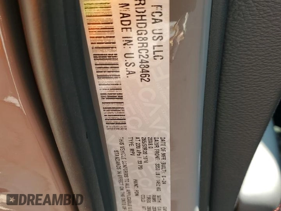 2024 Dodge Durango GT Plus with VIN 1C4RDHDG8RC248462, listed as a Copart auction lot 80324934 with 2,384 mi miles and Salvage title. Bid and sale history available at DreamBid. Image 13.
