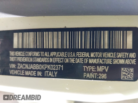 2019 Jeep Renegade Latitude with VIN ZACNJABB0KPK02371, listed as a IAAI auction lot 41717535 with 104,797 mi miles and . Bid and sale history available at DreamBid. Image 9.