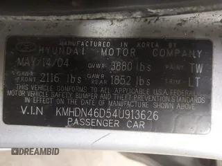 2004 Hyundai Elantra GLS z VIN KMHDN46D54U913626, wystawiony jako IAAI lot #41845546 z przebiegiem 187 267 mil mil oraz . Historia ofert i sprzedaży dostępna na DreamBid. Obrazek 9.