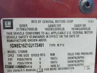 2002 Chevrolet Suburban LT with VIN 1GNEC16Z12J173491, listed as a Copart auction lot 72228914 with 0 mi miles and Salvage Title. Bid and sale history available at carsss.com. Image 13.