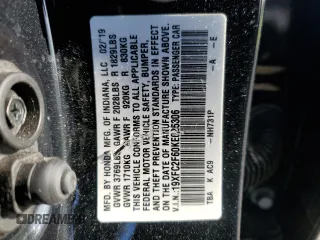 2019 Honda Civic LX with VIN 19XFC2F60KE025306, listed as a Copart auction lot 53949305 with 50,671 mi miles and Salvage Title. Bid and sale history available at DreamBid. Image 13.