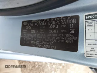2004 Kia Spectra LX z VIN KNAFE121345017467, wystawiony jako IAAI lot #41911311 z przebiegiem 221 086 mil mil oraz . Historia ofert i sprzedaży dostępna na DreamBid. Obrazek 9.