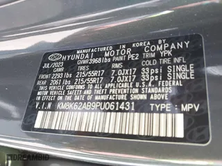 2023 Hyundai Kona SEL with VIN KM8K62AB9PU061431, listed as a IAAI auction lot 41890284 with 3,377 mi miles. Bid and sale history available at carsss.com. Image 9.