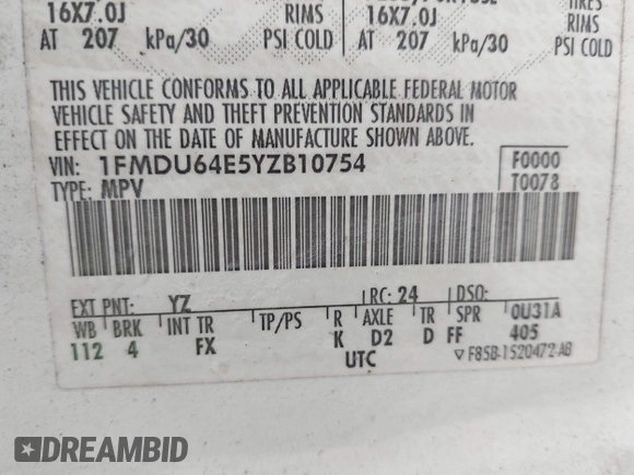 2000 Ford Explorer Eddie Bauer с VIN 1FMDU64E5YZB10754, выставлен на аукционе IAAI как лот 42410468 с пробегом 209 690 миль миль и . История ставок и продаж доступна на DreamBid. Изображение 9.