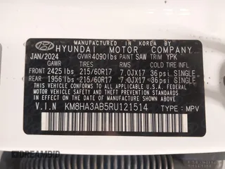 2024 Hyundai Kona SE with VIN KM8HA3AB5RU121514, listed as a IAAI auction lot 41431094 with 5,382 mi miles. Bid and sale history available at carsss.com. Image 9.