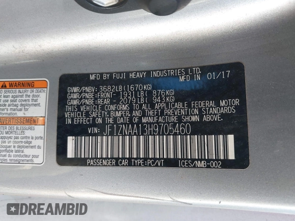 2017 Toyota 86 z VIN JF1ZNAA13H9705460, wystawiony jako IAAI lot #41955022 z przebiegiem 83 218 mil mil oraz . Historia ofert i sprzedaży dostępna na DreamBid. Obrazek 9.
