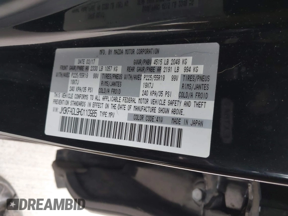 2017 Mazda CX-5 Grand Touring with VIN JM3KFADL9H0110985, listed as a IAAI auction lot 41435143 with 88,208 mi miles. Bid and sale history available at carsss.com. Image 9.
