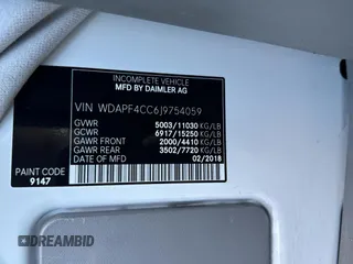 2018 Mercedes-Benz Sprinter Chassis with VIN WDAPF4CC6J9754059, listed as a Copart auction lot 78549764 with 25,508 mi miles and Salvage Title. Bid and sale history available at carsss.com. Image 10.