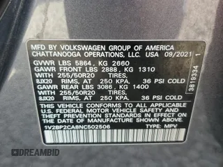 2022 Volkswagen Atlas SEL with VIN 1V2BP2CA8NC502506, listed as a Copart auction lot 70981634 with 34,960 mi miles and Salvage title. Bid and sale history available at DreamBid. Image 13.