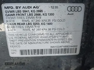 2021 Audi Q5 Premium with VIN WA1G2AFY4M2044986, listed as a IAAI auction lot 42073573 with 58,388 mi miles and . Bid and sale history available at DreamBid. Image 9.