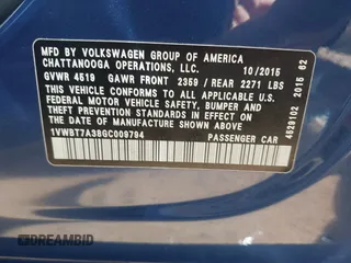 2016 Volkswagen Passat SE z VIN 1VWBT7A38GC009794, wystawiony jako IAAI lot #42246060 z przebiegiem 126 678 mil mil oraz . Historia ofert i sprzedaży dostępna na DreamBid. Obrazek 9.