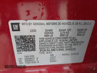 2021 GMC Terrain SLE with VIN 3GKALMEV3ML344121, listed as a IAAI auction lot 42025307 with 49,412 mi miles and . Bid and sale history available at carsss.com. Image 9.