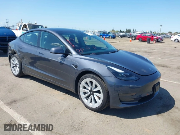 2022 Tesla Model 3 with VIN 5YJ3E1EA6NF144098, listed as a IAAI auction lot 41965360 with 75,597 mi miles. Bid and sale history available at carsss.com. Image 1.