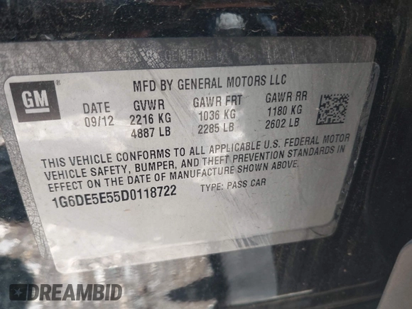 2013 Cadillac CTS Luxury with VIN 1G6DE5E55D0118722, listed as a IAAI auction lot 42448616 with 131,906 mi miles and . Bid and sale history available at DreamBid. Image 9.