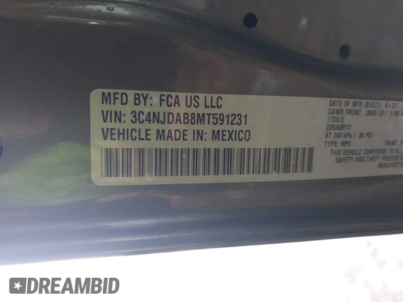2021 Jeep Compass Sport с VIN 3C4NJDAB8MT591231, выставлен на аукционе IAAI как лот 42206506 с пробегом 69 976 миль миль и . История ставок и продаж доступна на DreamBid. Изображение 9.