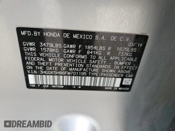 2015 Honda Fit EX-L with VIN 3HGGK5H86FM701195, listed as a Copart auction lot 50150885 with 0 mi miles and Salvage Title. Bid and sale history available at carsss.com. Image 12.