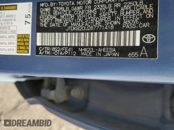 2008 Toyota Prius with VIN JTDKB20U287771418, listed as a Copart auction lot 53076135 with 128,719 mi miles and Salvage Title. Bid and sale history available at DreamBid. Image 12.