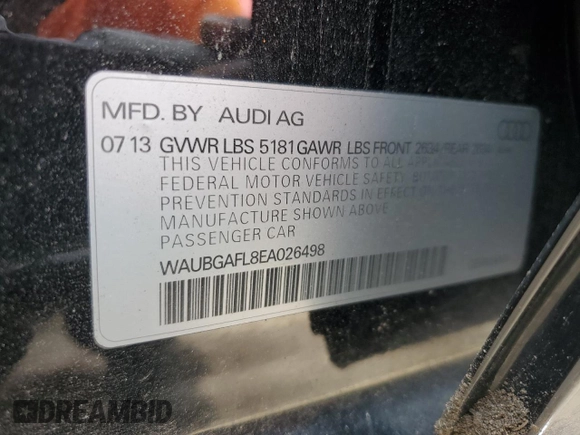 2014 Audi S4 Premium Plus with VIN WAUBGAFL8EA026498, listed as a Copart auction lot 70627964 with 111,036 mi miles and Salvage Title. Bid and sale history available at carsss.com. Image 12.