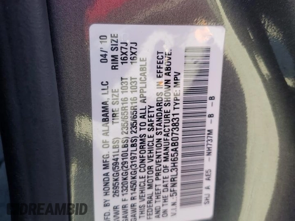 2010 Honda Odyssey EX-L с VIN 5FNRL3H65AB073831, выставлен на аукционе Copart как лот 46909995 с пробегом 143 924 миль миль и Списание • Salvage title. История ставок и продаж доступна на DreamBid. Изображение 15.