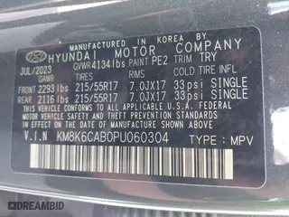 2023 Hyundai Kona SEL with VIN KM8K6CAB0PU060304, listed as a IAAI auction lot 41833836 with 24,007 mi miles. Bid and sale history available at carsss.com. Image 9.