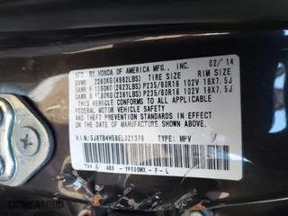 2014 Acura RDX Tech Pkg with VIN 5J8TB4H58EL021376, listed as a IAAI auction lot 41304197 with 189,378 mi miles. Bid and sale history available at carsss.com. Image 9.