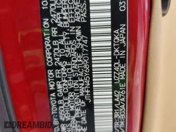 2008 Lexus SC 430 with VIN JTHFN45Y689017747, listed as a Copart auction lot 41584735 with 155,922 mi miles and Salvage title. Bid and sale history available at DreamBid. Image 13.