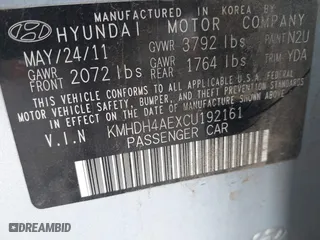2012 Hyundai Elantra GLS with VIN KMHDH4AEXCU192161, listed as a IAAI auction lot 41646580 with 91,219 mi miles. Bid and sale history available at carsss.com. Image 9.