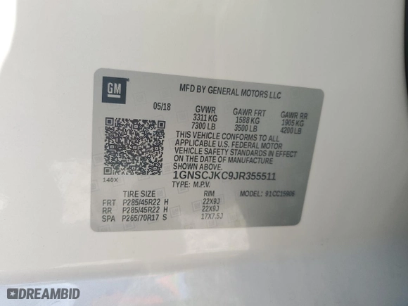 2018 Chevrolet Suburban Premier with VIN 1GNSCJKC9JR355511, listed as a Copart auction lot 75435744 with 79,192 mi miles and Salvage Title. Bid and sale history available at carsss.com. Image 13.